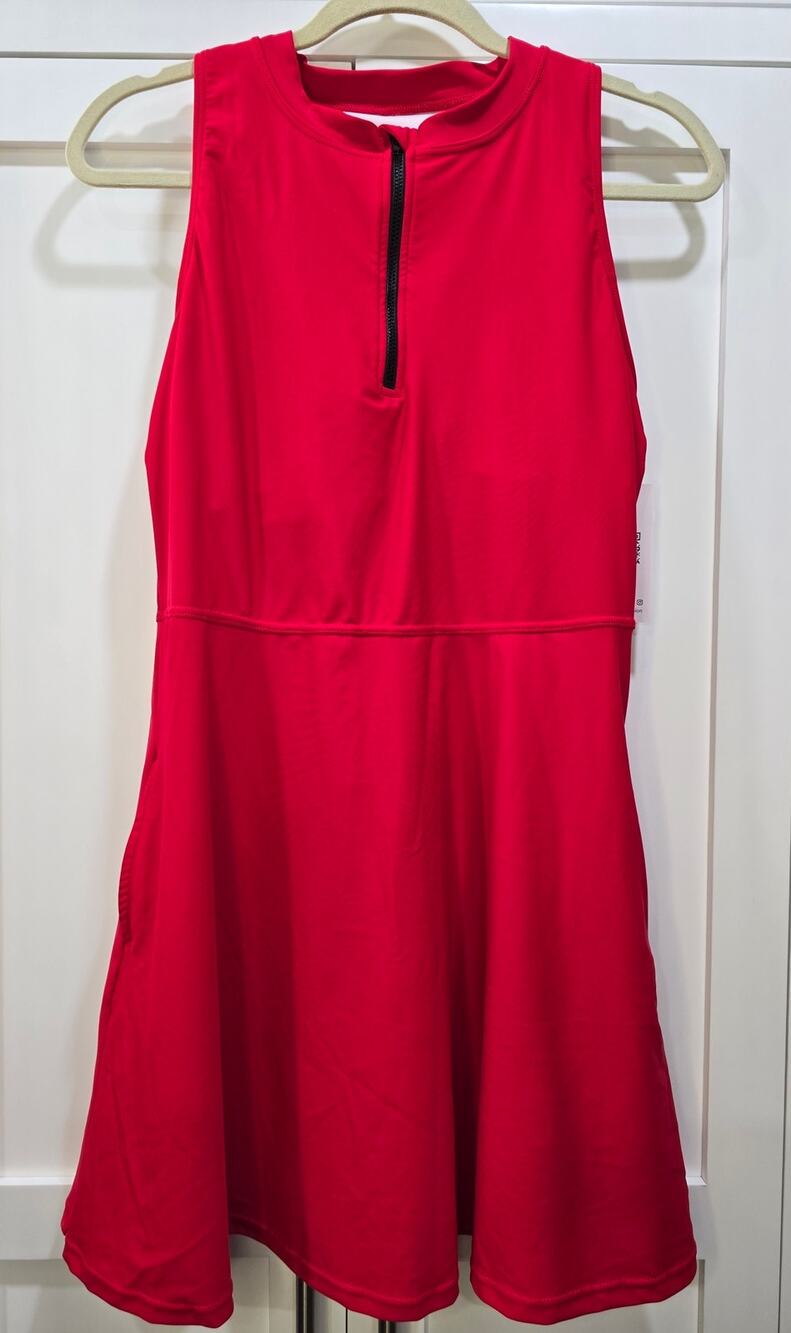 NWT CHARMO UPF 50+ Swim Dress Large Red Zip Front Pockets Built In Bra